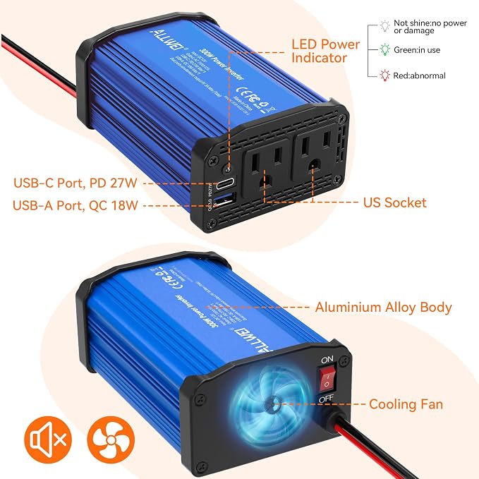 300W Car Power Inverter 12v to 110v, Car Plug in Adapter Outlet - Image 4