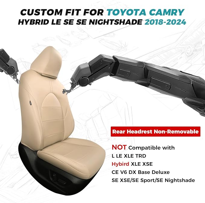 for Toyota Camry Seat Covers Hybrid LE SE 2018 2019 2020 2021 2022 2023 2024 - Image 2