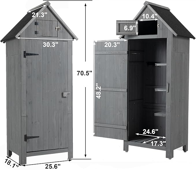 30.3" L X 21.3" W X 70.5" H Outdoor Storage Shed - Image 2