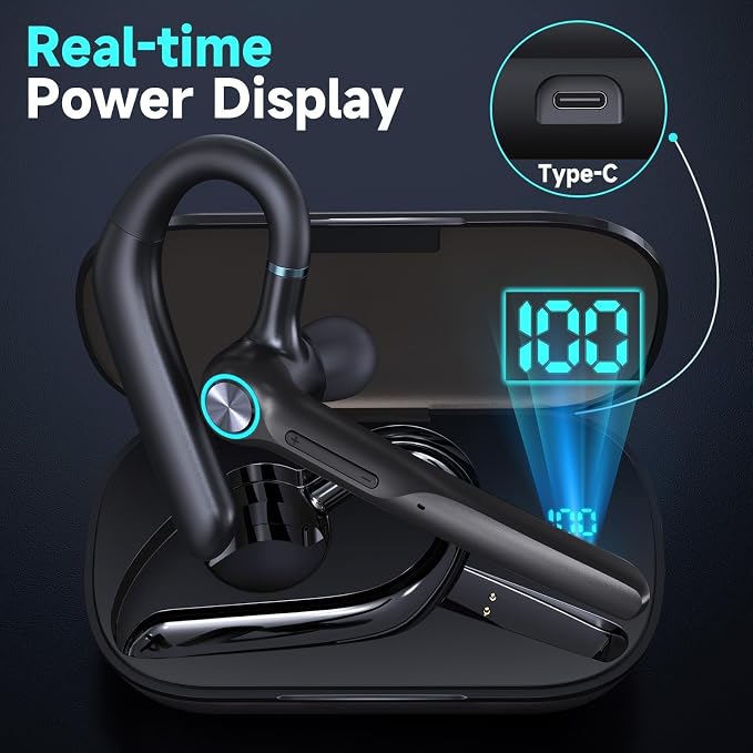 Bluetooth Headset Wireless Earpiece 60Hrs Playback Built-in Dual Mic Noise - Image 7