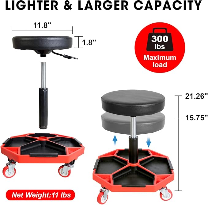 BIG RED ATRXF8308R Torin Heavy Duty Pneumatic Garage Rolling Stool/Creeper Seat - Image 2