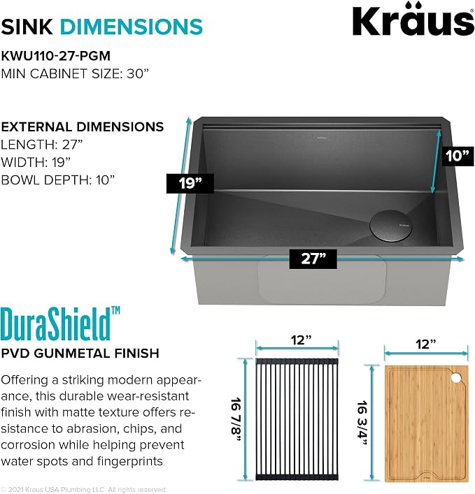 KRAUS Kore Workstation 27-inch Undermount 16 Gauge Black Stainless Kitchen Sink - Image 4
