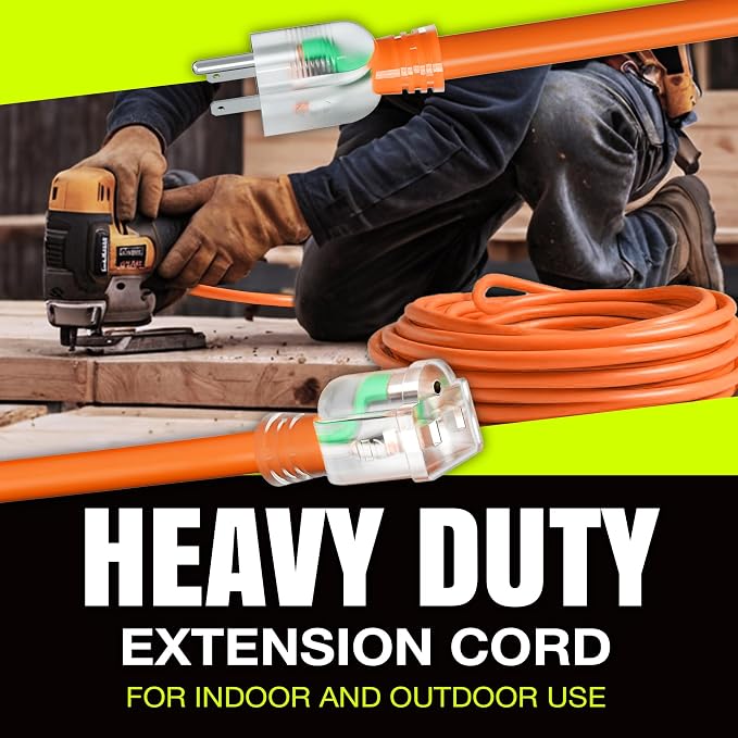 75ft Outdoor/Indoor Extension Cord 12/3 Gauge Extra Heavy Duty 3 Prong SJTW - Image 7