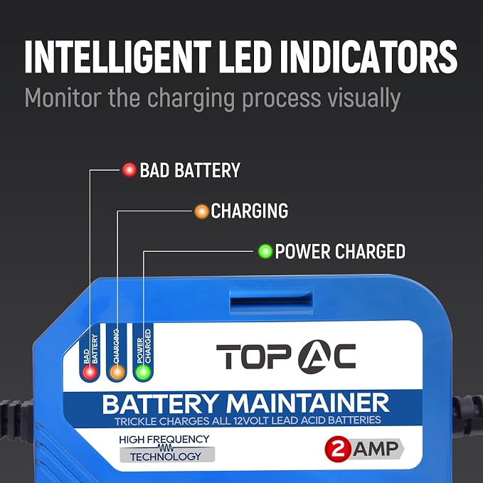 2 Amp Car Battery Charger, 12V Smart Fully Automatic Battery Charger Maintainer - Image 3