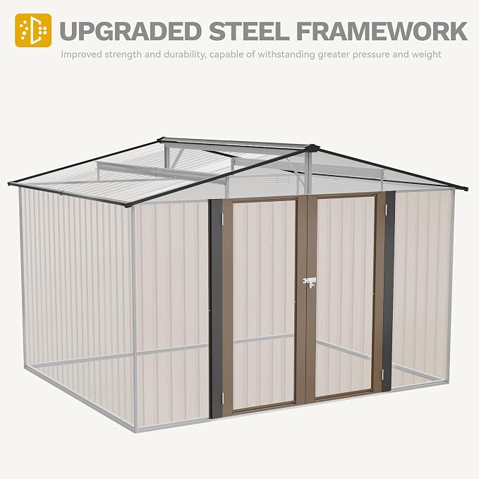 DWVO 10x8FT Outdoor Storage Shed, Spacious Metal Tool Shed - Image 6