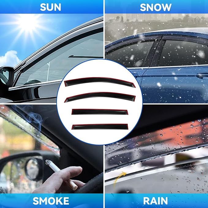 4pcs Front+Rear Smoke Tint Sun/Rain Guard Outside Mount Tape-On Vent Window - Image 3
