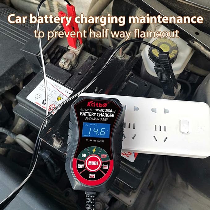 KATBO Battery Charger, 2Amp Battery Maintainer, car Battery Charger 6V 12V - Image 4