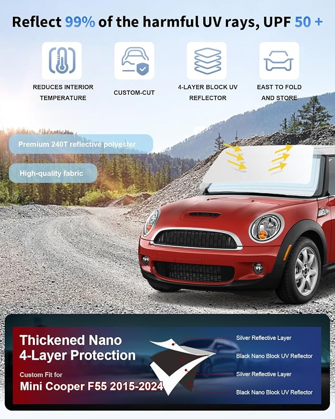 Sun Shade for Mini Cooper Windshield Sunshade fit for 2015-2023 2024 2025 BMW - Image 3