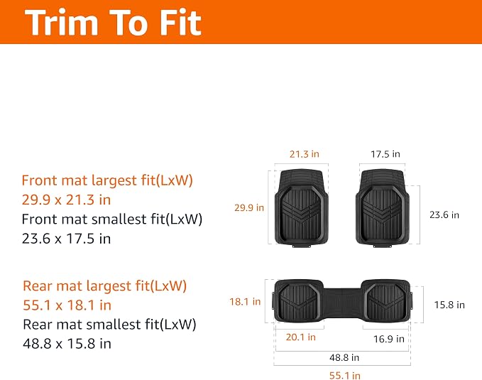 Amazon Basics 3-Piece All-Weather Heavy Duty, Full Set Rubber Floor Mats - Image 3