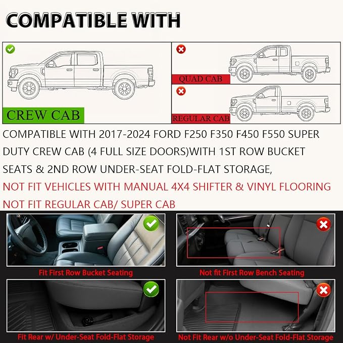 G-PLUS Floor Mats Fit for Ford F250 F350 F450 F550 Super Duty Crew Cab 2017-2024 - Image 2