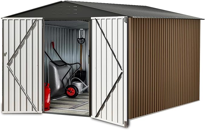 8X8FT Outdoor Metal Storage Shed, Lockable Weatherproof Garden Shed by BouPower
