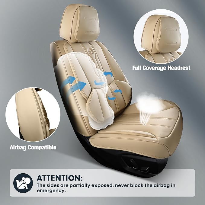 AOOG Front Seat Covers, Car Seat Covers Front Seats, Leather Seat Covers - Image 5