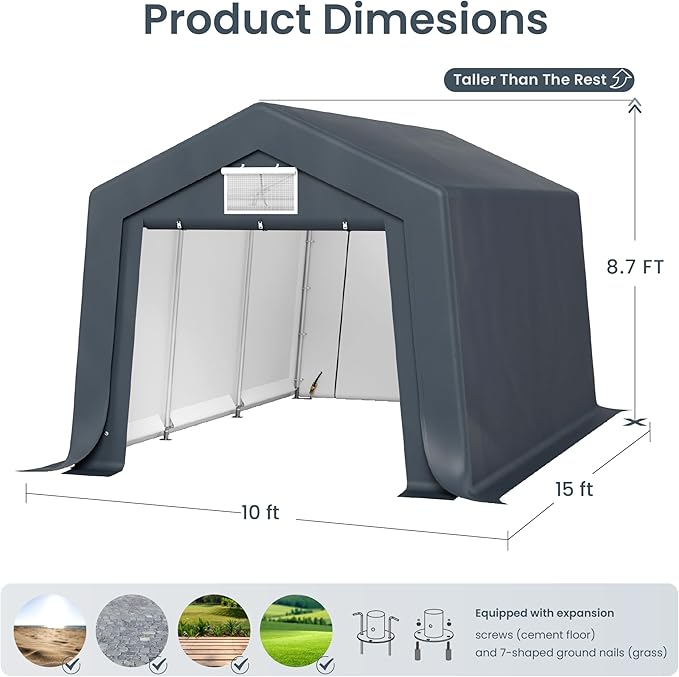 PHI VILLA 10'X15'*8.7' Outdoor Portable Storage Shelter Shed Garage - Image 6