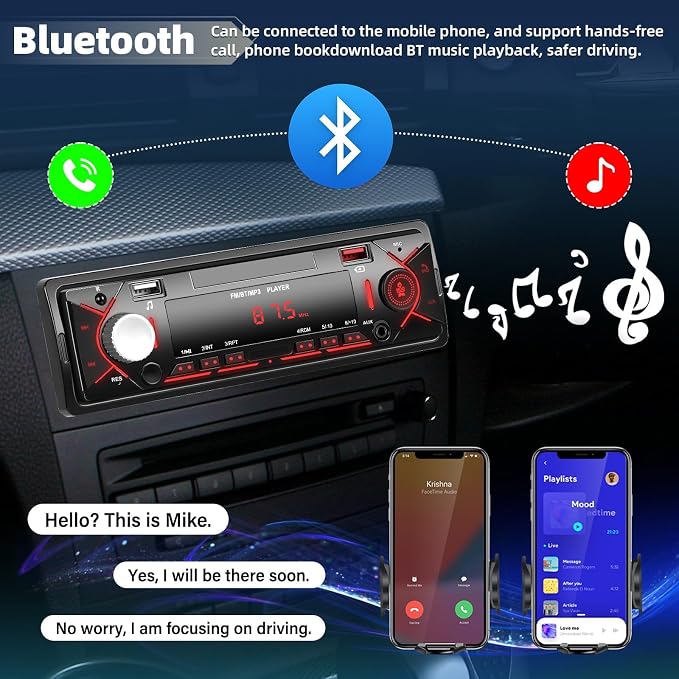Car Radio Single Din Bluetooth Digital Car Stereo Receiver Hands-Free Calls - Image 3