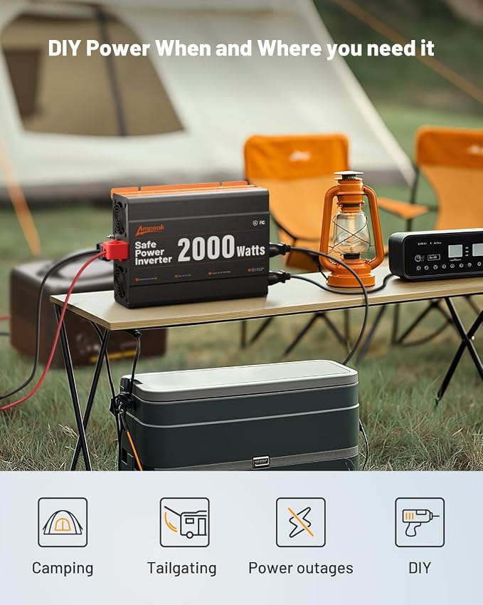Ampeak 2000W Power Inverter, Inverter 12V to 110V Modified Sine Wave, High - Image 6