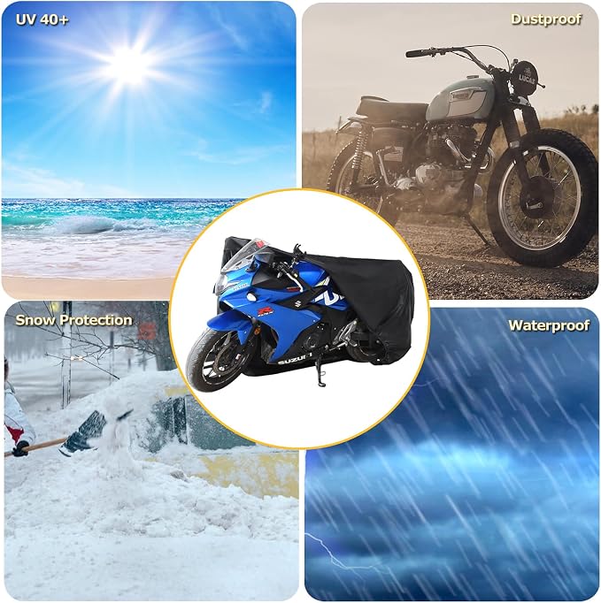 210D Motorcycle Cover All Season Waterproof Breathable Sun Outdoor Protection - Image 3