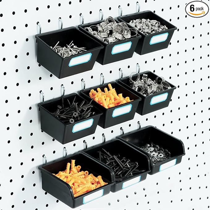 FRIMOONY Pegboard Bins with Hooks and Labels, by FRIMOONY