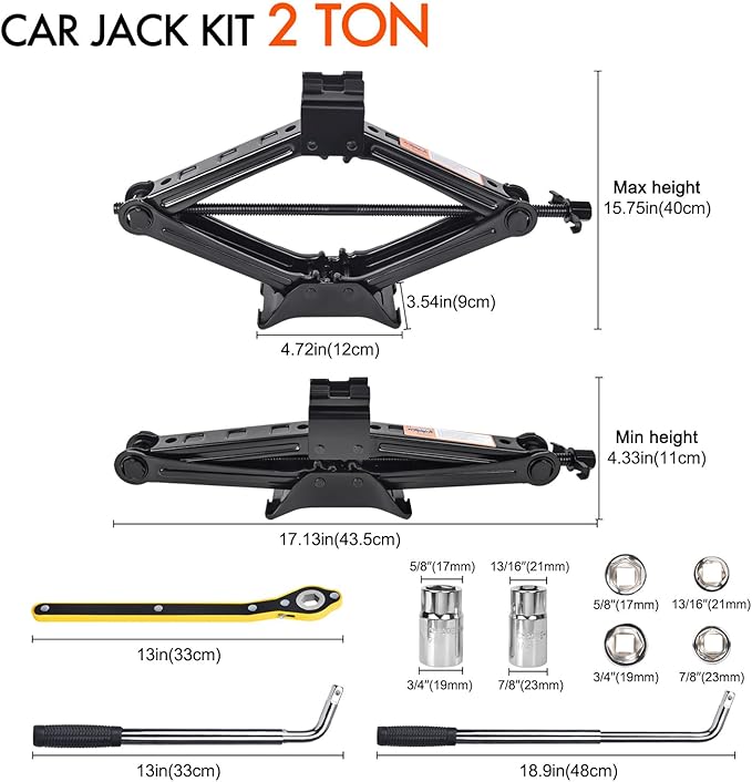 Car Jack Kit Scissor Jack for Car 2 Ton Tire Jack Tool Kit Universal Car - Image 2