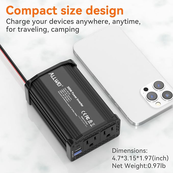 300W Car Power Inverter 12v to 110v, Car Plug in Adapter Outlet - Image 7