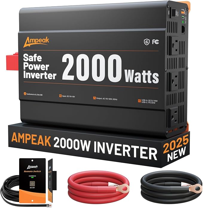 Ampeak 2000W Power Inverter, Inverter 12V to 110V Modified Sine Wave, High by Ampeak