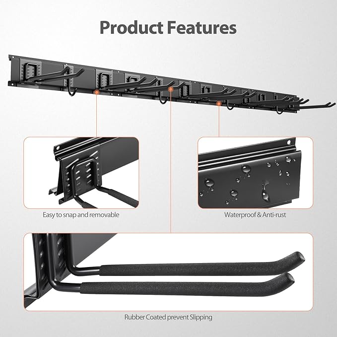 Garage Organzier Wall Mount, 48 Inch Garden Tool Organizer, Adjustable Tool - Image 4