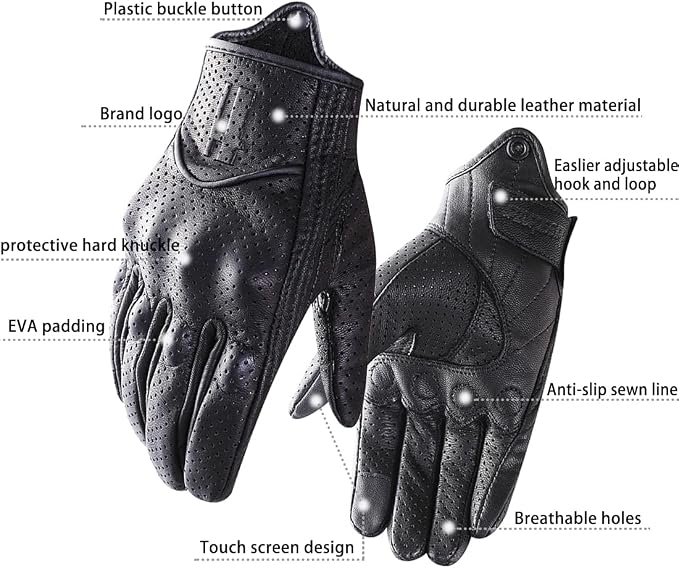 Harssidanzar Leather Motorcycle Gloves - Image 3
