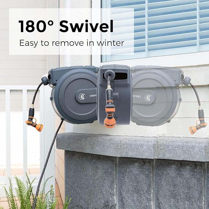 Giraffe Tools AW40 Retractable Hose Reel 5/8" x 90 ft Wall Mounted Garden Hose - Image 5