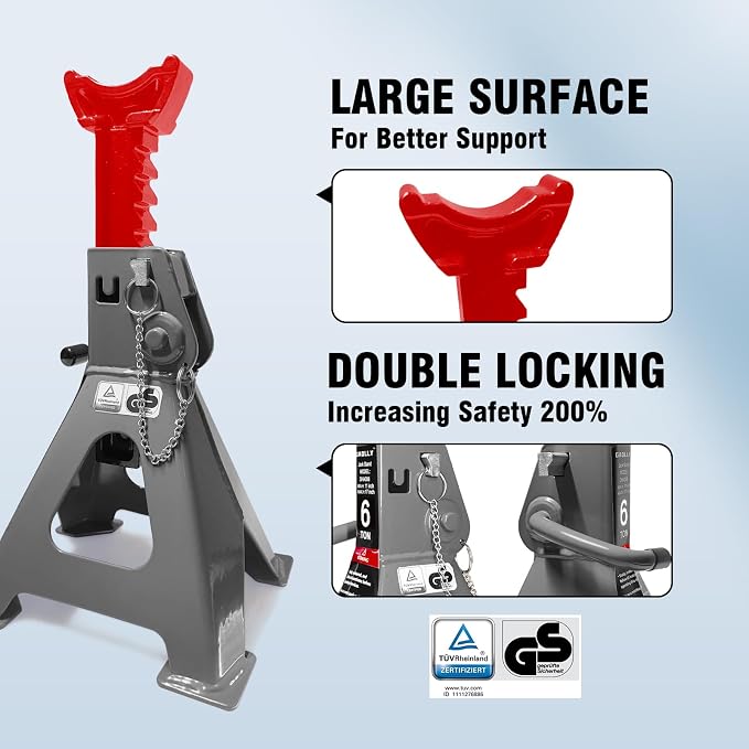 Car Jack Stands 6 Ton with Double Locking and Large Foot Base - Image 3
