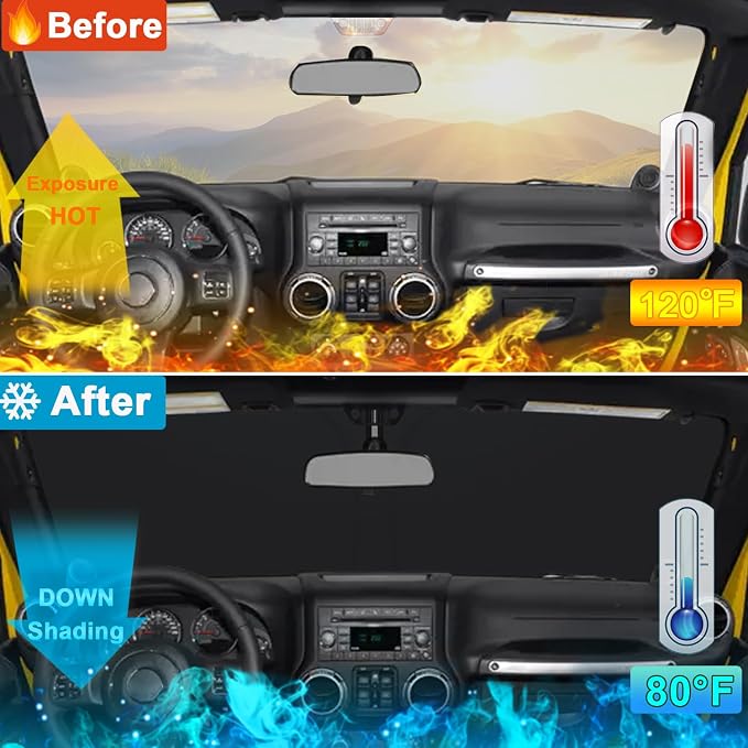 Windshield Sun Shade for Jeep Wrangler JK 2007-2018, Foldable Heat Shield - Image 2