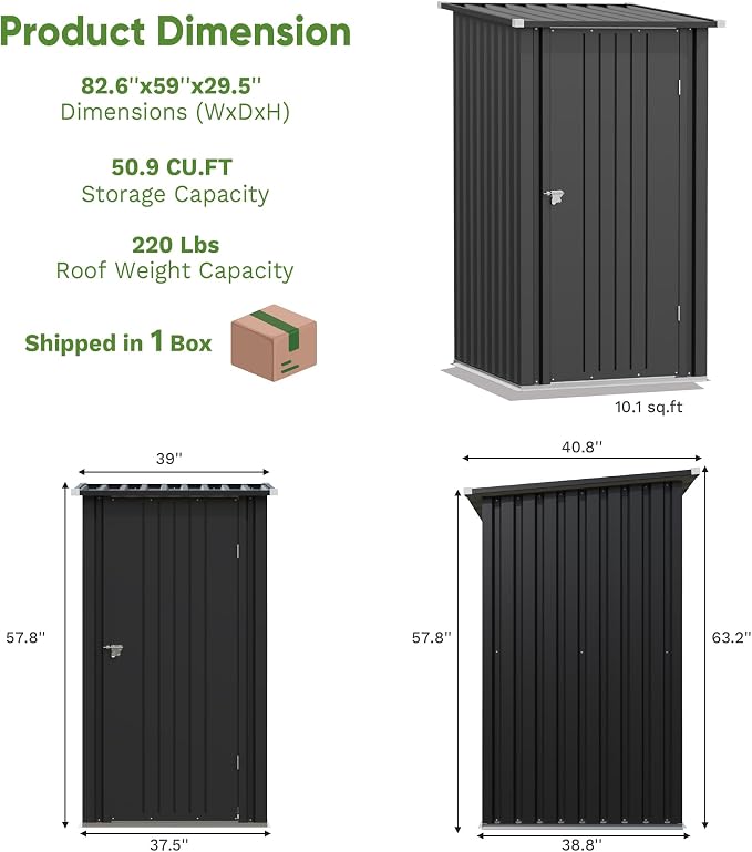 Greesum 3×3FT Outdoor Storage Shed, Metal Sheds - Image 4