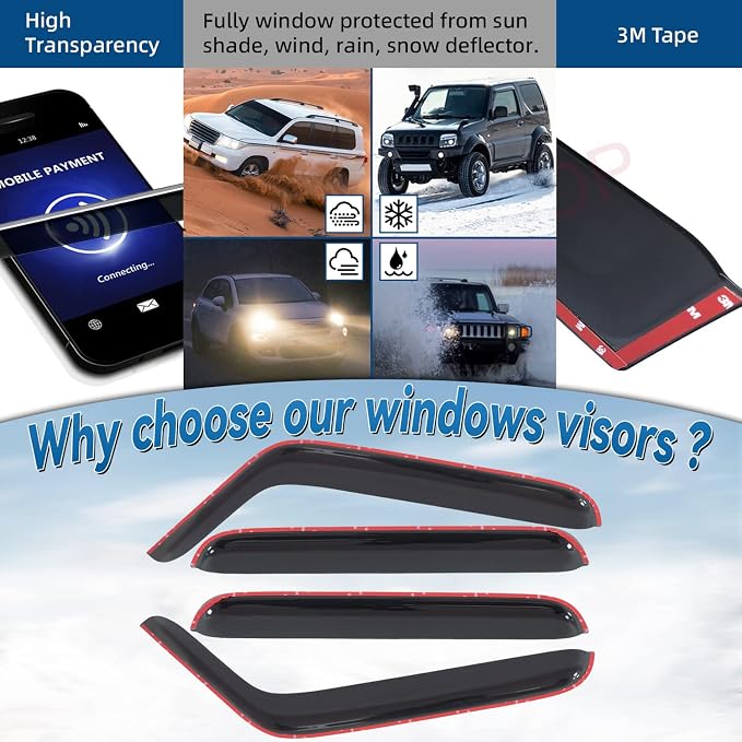 Set of 4 Front+Rear Smoke Sun/Rain Guard Outside Mount Tape-On Acrylic Window - Image 2