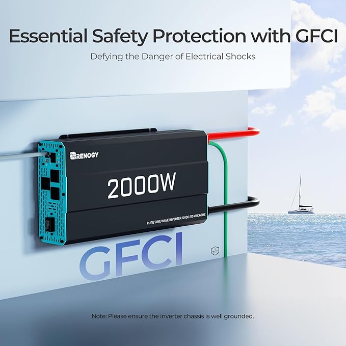 Renogy Inverter P2 2000W Pure Sine Wave Inverter 12V DC to 110V AC Converter - Image 5