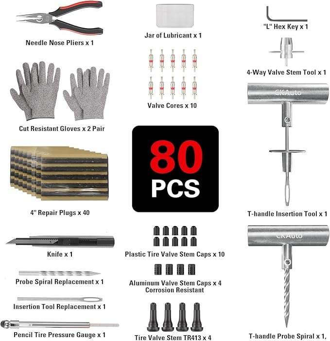 CKAuto Tire Plug Repair Kit, Heavy Duty Car Emergency Tool Kit - Image 2