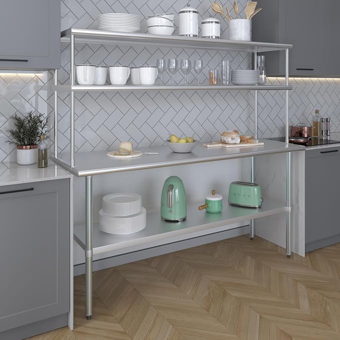 Amgood Stainless Steel Work Table Double Tier Overshelf | Metal Kitchen Prep - Image 5