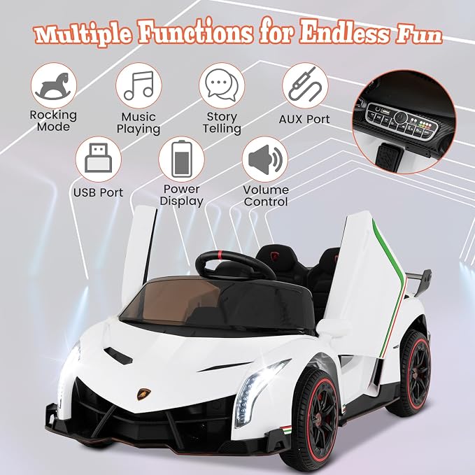 Costzon Ride on Car, Lamborghini Licensed 12V Battery Powered 4WD Sports Car - Image 2