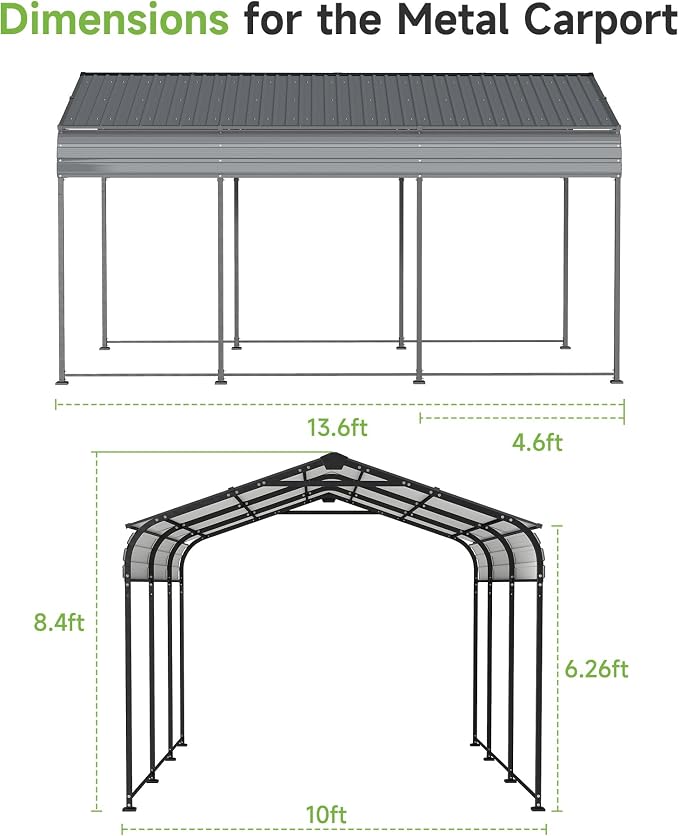 10×15FT Metal Carport, Heavy Duty Car Port, All-Weather Outdoor Storage Trucks - Image 6