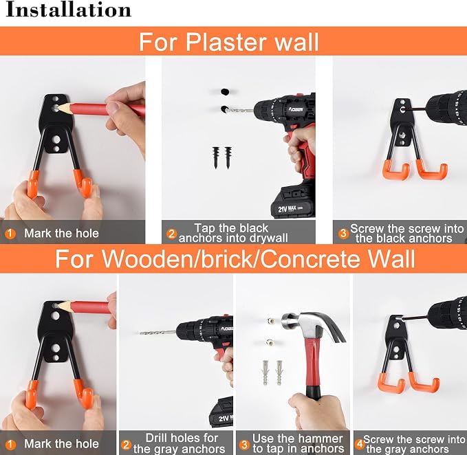 Aoben 24PCS Heavy Duty Garage Hanger Organizer Anti-Slip Double Wall Storage - Image 5