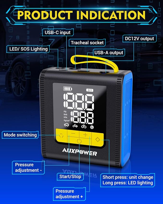 Auxpower H4 Tire Inflator Portable Air Compressor, 150PSI Fast Inflation Air - Image 3