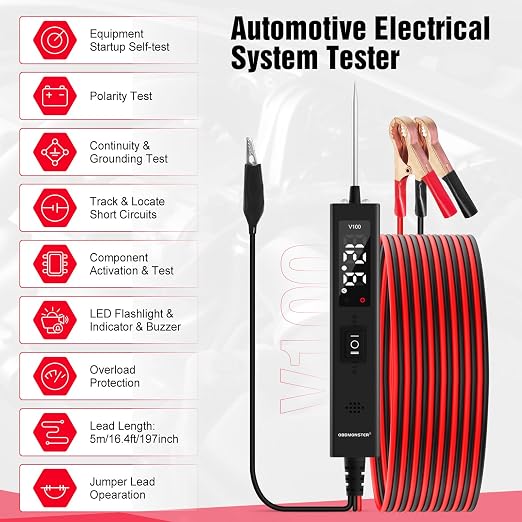 Power Circuit Probe Tester, OBDMONSTER V100 Circuit Tester, 0-80V DC Test Light - Image 2