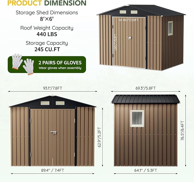 Breezz 8x6FT Outdoor Steel Storage Shed - Image 2