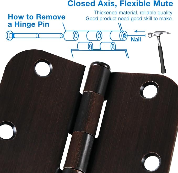 12 Pack Oil Rubbed Bronze Door Hinges 3.5" x 3 1/2 Inch Black Brushed Interior - Image 4
