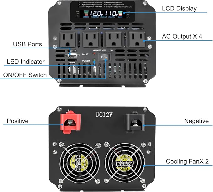 LVYUAN 4000 Watt Power Inverter 12V to 110V 120V - Image 2