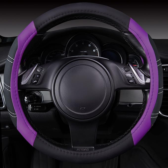 CAR PASS Line Rider Microfiber Leather Sporty 14.5-15 inch Steering Wheel Cover - Image 3