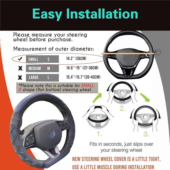 PINCTROT D Shaped 14 Inch Small Sized Steering Wheel Cover Great Grip - Image 6