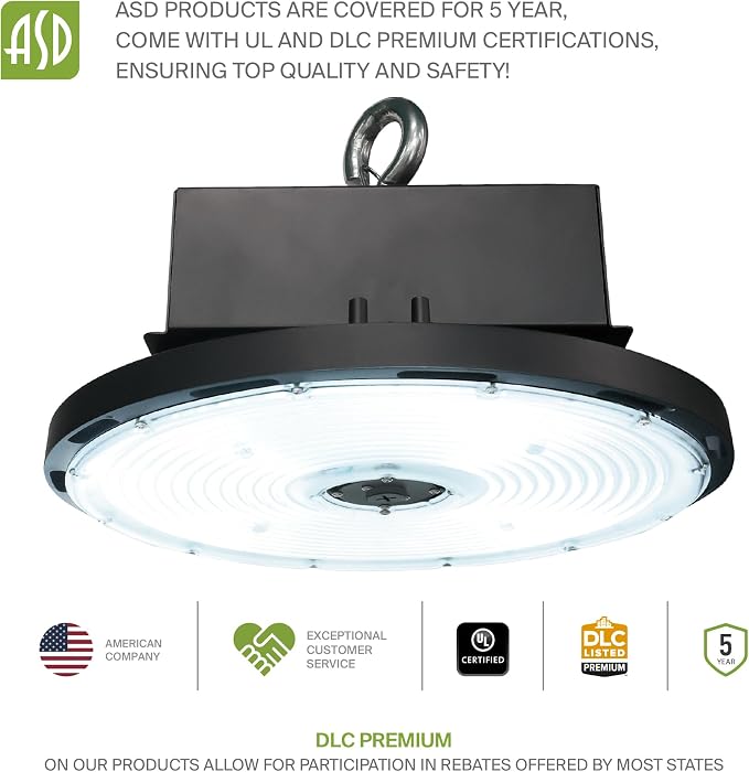 ASD LED High Bay UFO Light Fixture, Commercial Shop Lighting | Dimmable - Image 8