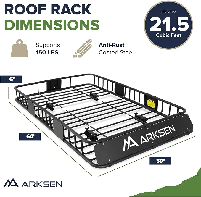ARKSEN 64 x 39 x 6 Inch Universal 150LB Heavy Duty Roof Rack Cargo - Image 6