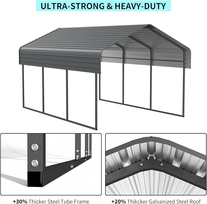 10x15 FT Metal Carport, Heavy Duty Car Port Canopy - Image 5