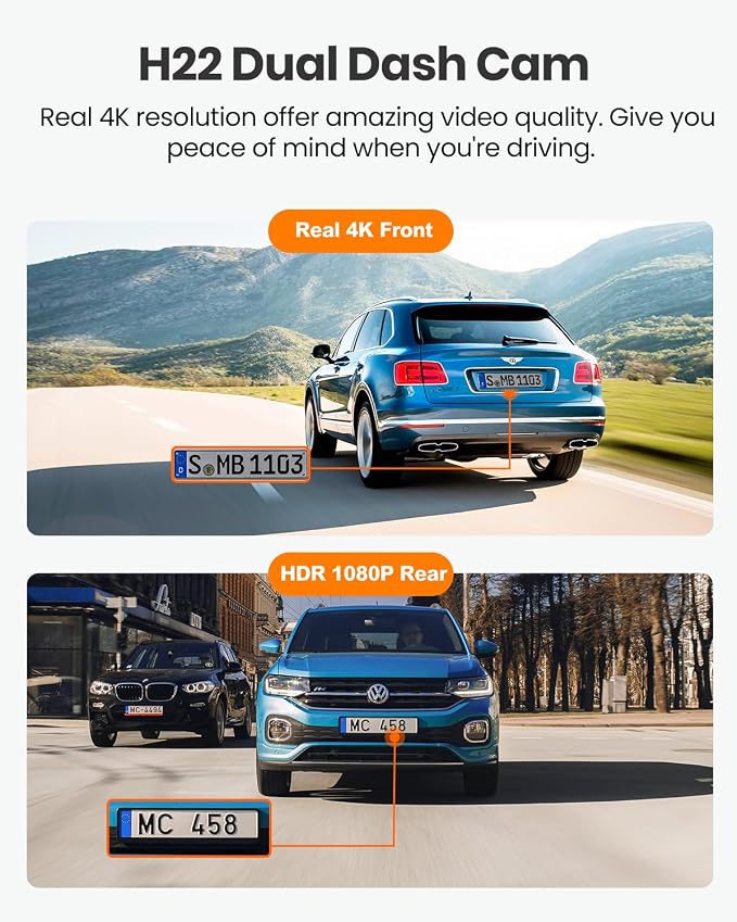 4K Dash Cam Front and Rear, Built-in WiFi GPS, 3.3"IPS Screen, HDR Night Vision - Image 3