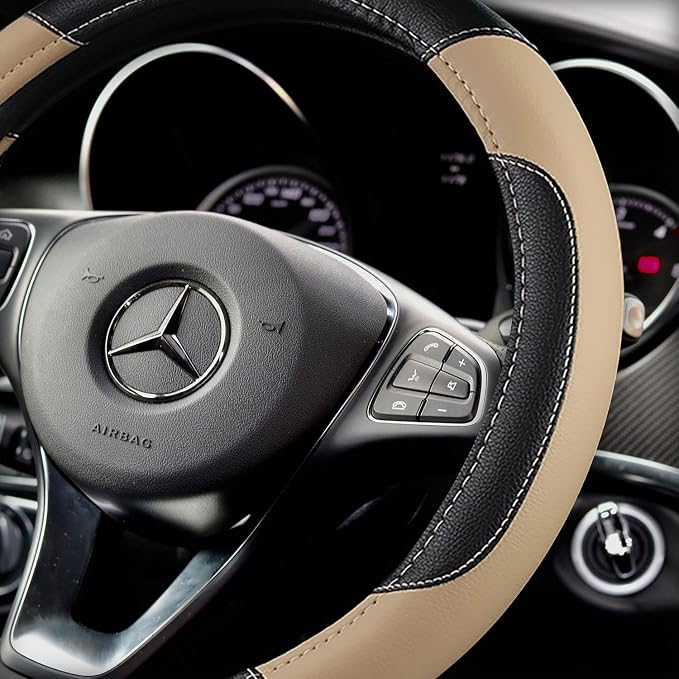 Leather Car Steering Wheel Cover, Non-Slip Car Wheel Cover Protector Breathable - Image 2