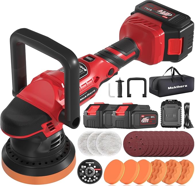 Cordless Buffer Polisher, 5 Inch Random Orbital Car Buffers Waxer and Polishers by Makihara